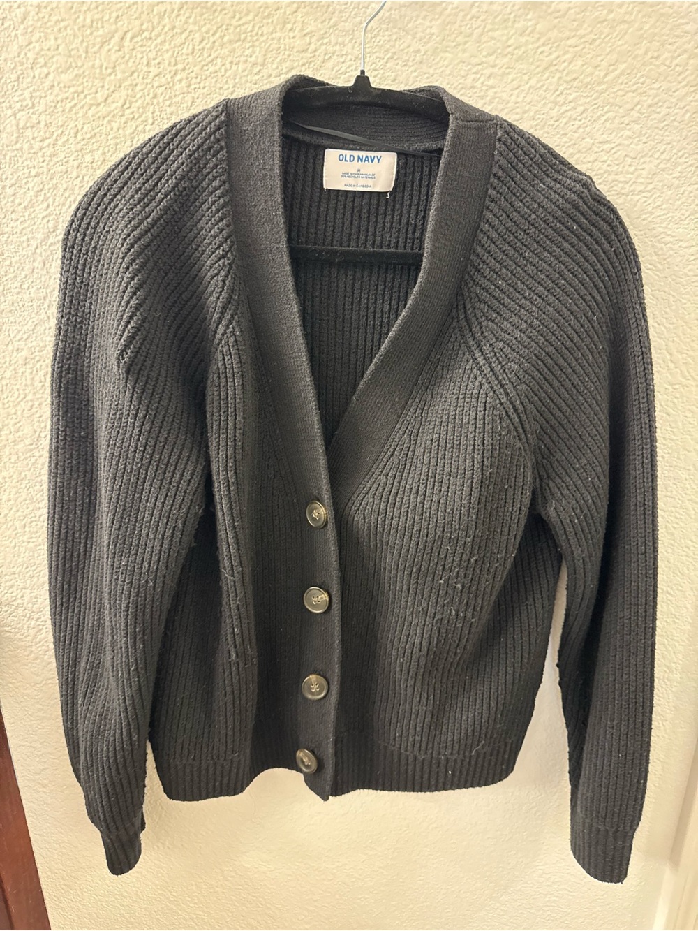 Old Navy Women's black Ribbed Button-Front Cardigan
